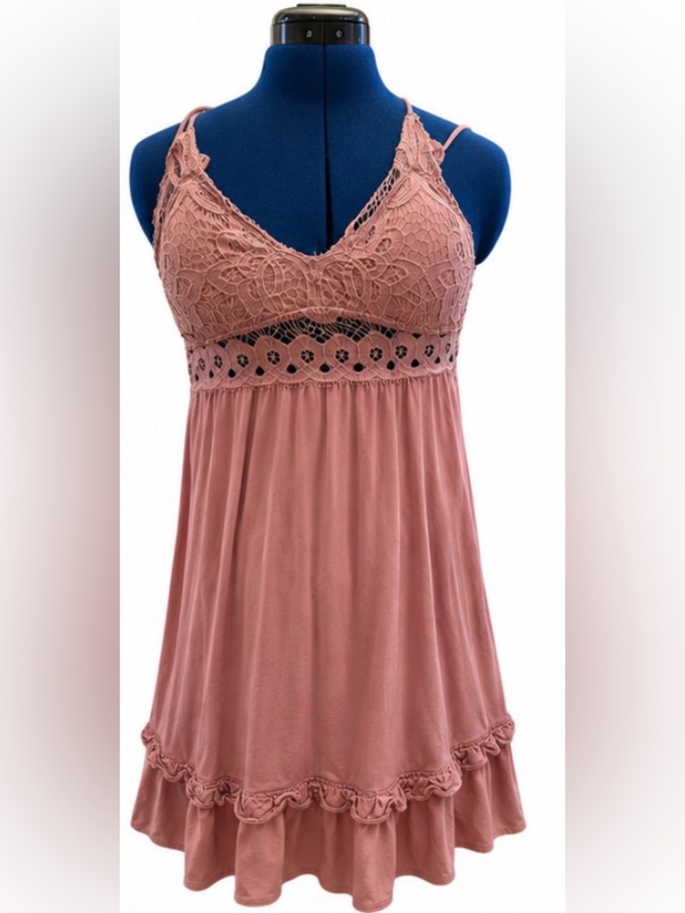 Pink Lily Lace-Trim V-Neck Camisole Dress- Dusty Rose Small